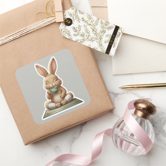 Calm Bunny Tea Moment Square Sticker (Gifting)