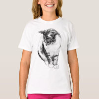 Calm Cat Looking Down Ink Art Tee