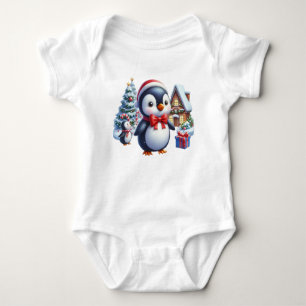 Calm Christmas Penguin Baby Bodysuit