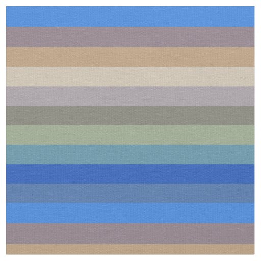 Calm Coastal Neutral Stripe Pattern in Blues and S Fabric
