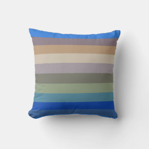 Calm Coastal Neutral Stripe Pattern in Blues and S Throw Pillow
