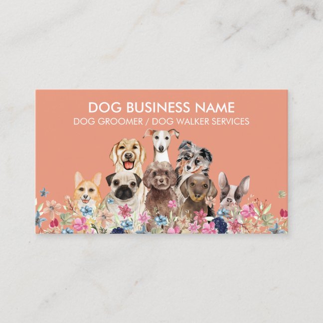 Calm Coral Dog grooming boutique pet sitter puppy Business Card