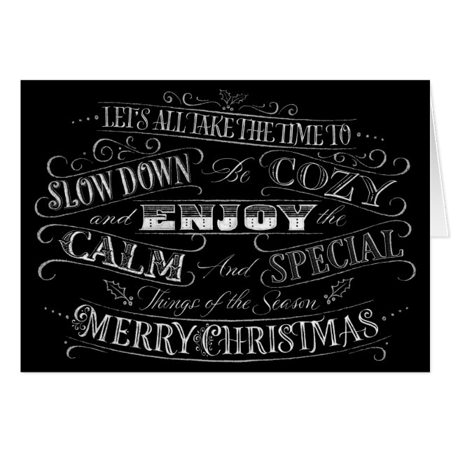 Calm + Cozy Merry Christmas Chalkboard Calligraphy Cards (Front Horizontal)