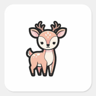 Calm Deer – Cute Kawaii Animal Illustration Square Sticker