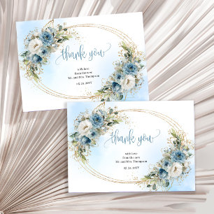 Calm Dusty Blue Floral Wedding thank you card