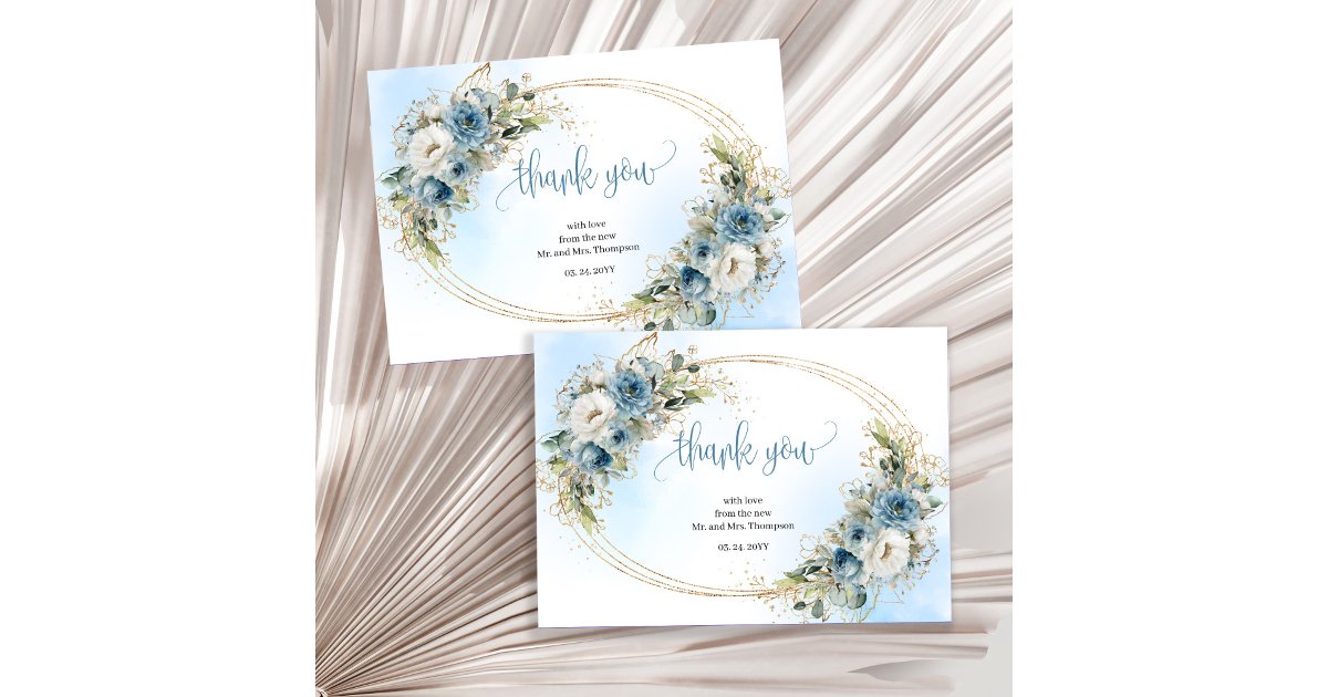 Calm Dusty Blue Floral Wedding thank you card | Zazzle