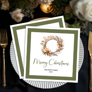 Calm Earthy Christmas Wreath Personalized Napkins