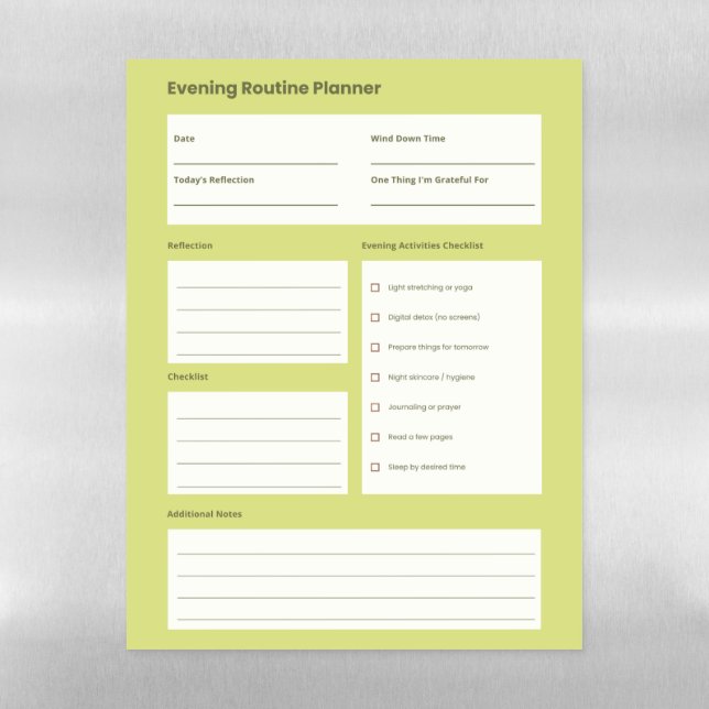 Calm Evening Routine Planner Magnetic Dry Erase Sheet (Vertical)