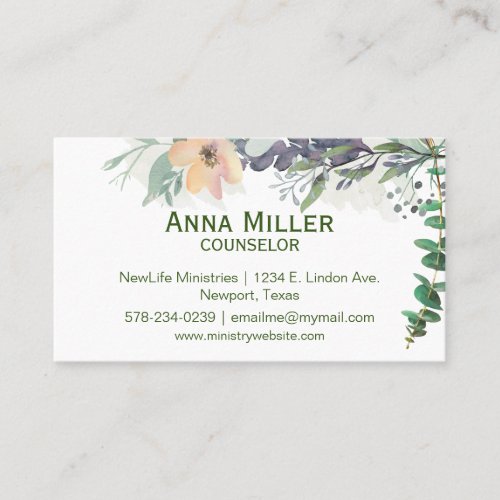 Calm Floral Counseling Ministry Business Card