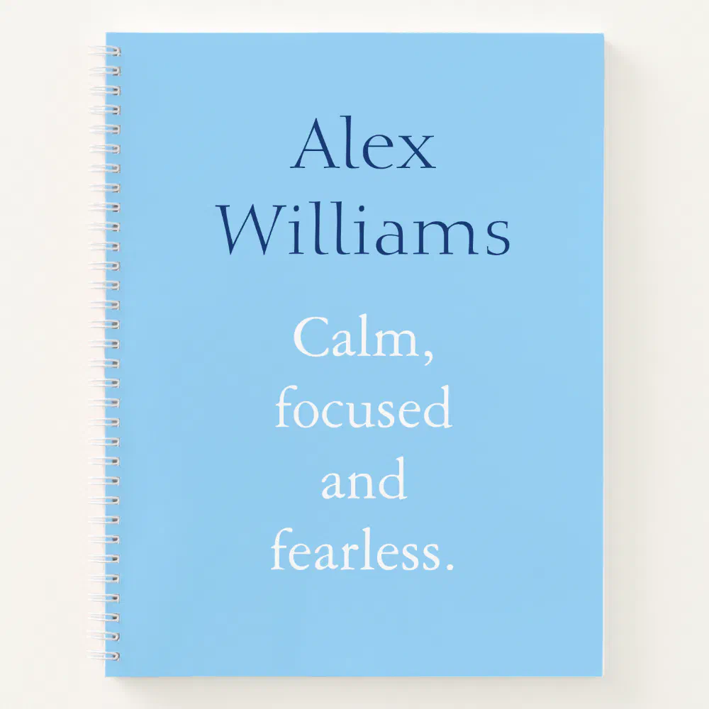 Calm Focused Quote Blue Personalized Name Notebook