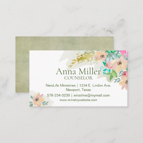 Calm Fresh Spring Floral Counseling Ministry Business Card