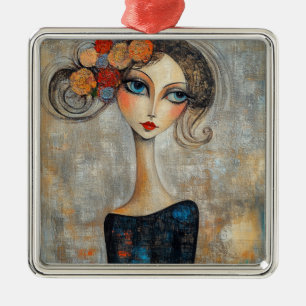 Calm Gaze of an Elegant Blue Eyed Lady Metal Ornament