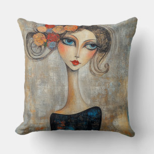 Calm Gaze of an Elegant Blue Eyed Lady Throw Pillow