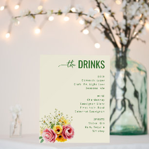 Calm Green Floral Wedding Menu Foam Board