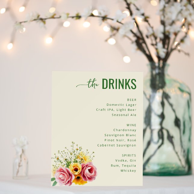 Calm Green Floral Wedding Menu Foam Board (In Situ (Wedding))