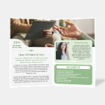 Calm Green Leaves Wellness Promo Small Business Brochures<br><div class="desc">Green and white marketing brochures for your small business personalized with your logo, photo, QR code, and custom text with greenery sprigs with simple leaves in soft shades of green. Personalized promo folded brochure for your small business, perhaps therapy, counseling, wellness, and more. Add photos, social media, phone number and...</div>