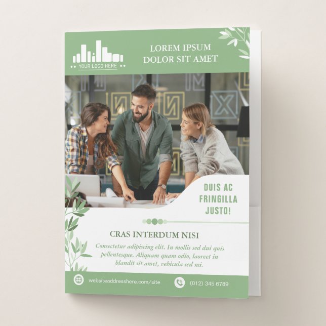 Calm Green Leaves Wellness Promo Small Business Pocket Folder (Front)