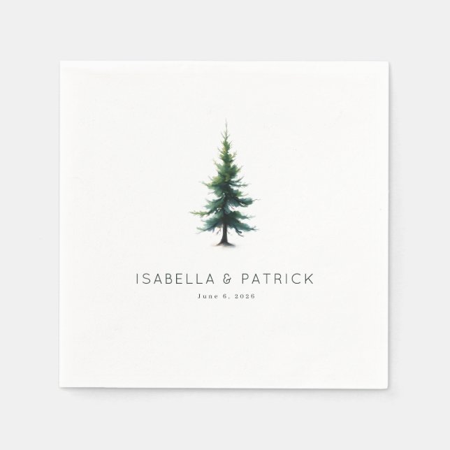 Calm Green Minimalist Evergreen Tree Napkins (Front)