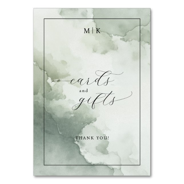 Calm Green Watercolor Gratitude Table Number (Front)
