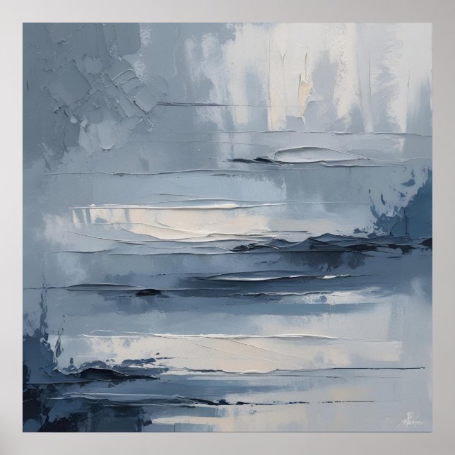 Calm Horizons – Abstract Blue & Gray Textured Land Poster (Front)