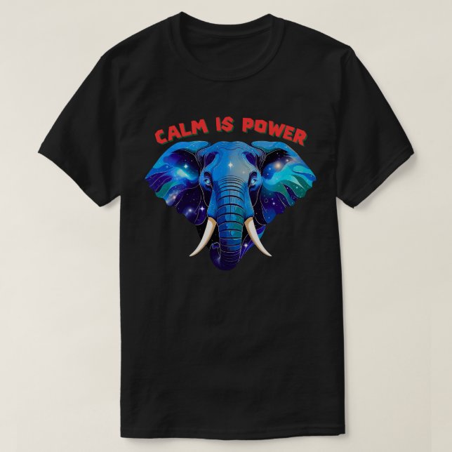 Calm Is Power Minimal Cosmic Elephant Face T-Shirt (Design Front)