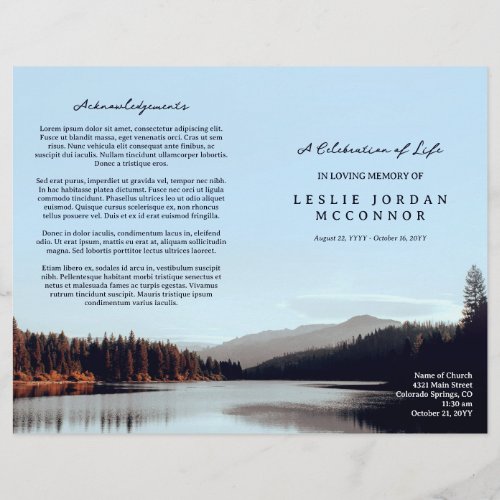 Calm Lake Celebration of Life Funeral Program