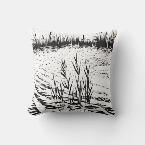 calm lake fishing  throw pillow