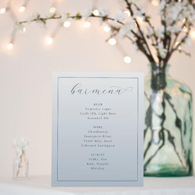 Calm Light Blue Minimalist Bar Menu Foam Board (In Situ (Wedding))