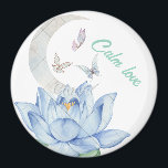 "Calm Love" Lotus & Butterfly Wedding Magnet<br><div class="desc">This round wedding magnet features a serene watercolor design with a soft blue lotus flower, delicate butterflies, and the romantic inscription "Calm love." Perfect as a wedding favor or a save-the-date gift, this magnet adds a peaceful and elegant touch to your celebration. A beautiful keepsake for guests to cherish and...</div>