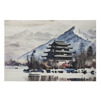 Calm Monastery On Lake Shore Faux Canvas Print
