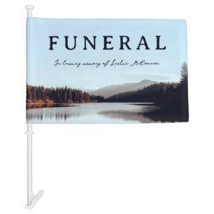 Calm Mountain Lake Funeral Procession Car Flag