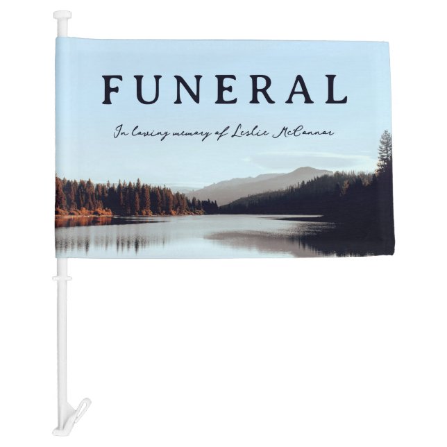 Calm Mountain Lake Funeral Procession Car Flag (Front)
