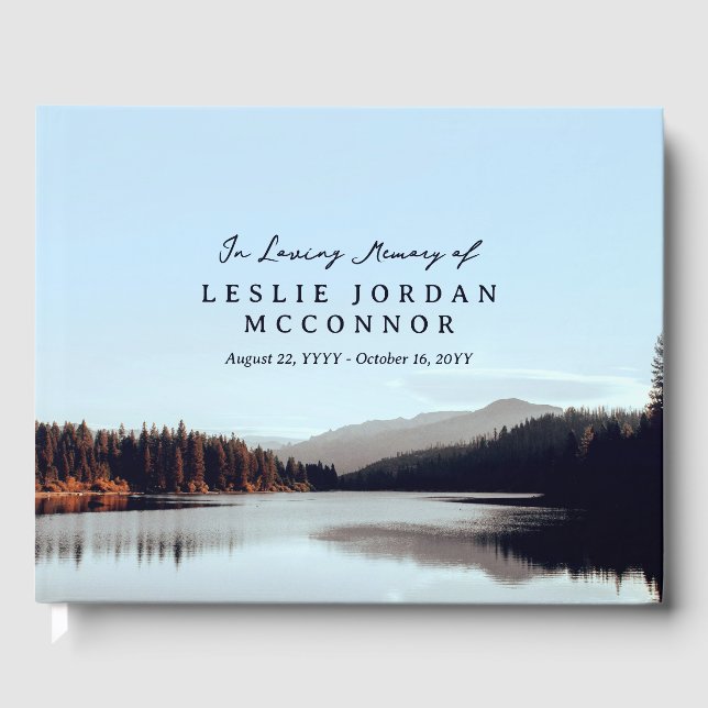 Calm Mountain Lake In Loving Memory of Guest Book (Front)