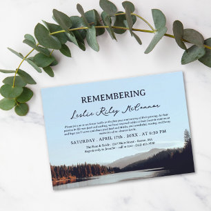 Calm Mountain Lake Remembering Death Anniversary Invitation