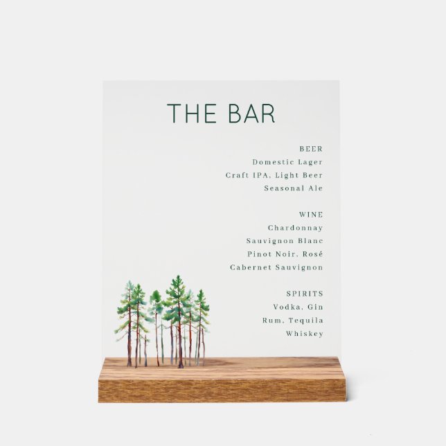 Calm Muted Green Watercolor Bar Menu Acrylic Sign (Front)