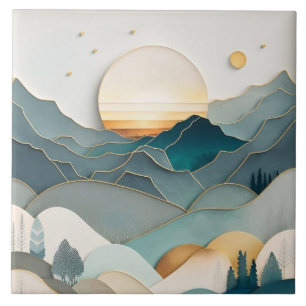 Calm Nature Ceramic Tiles: Minimalist Landscapes Tile