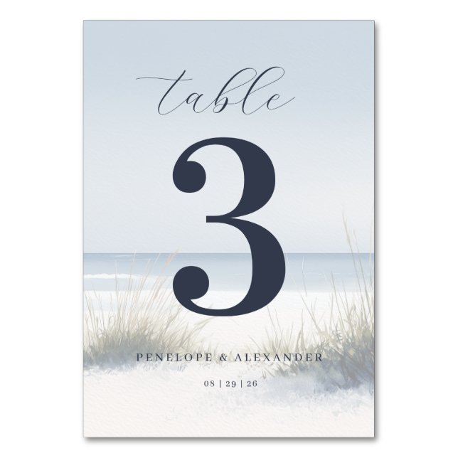 Calm Navy Beach Table Number (Front)