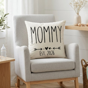 Calm Neutral Mommy Est Year Tall Lettering Throw Pillow
