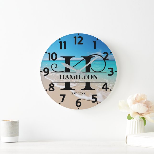 Calm Ocean Front H Monogram Large Clock (Home)
