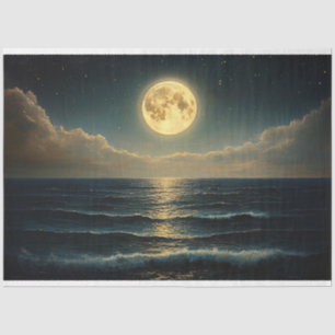 Calm Ocean Under Full Moonlight Decoupage Tissue Paper