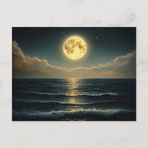 Calm Ocean Under Full Moonlight Postcard