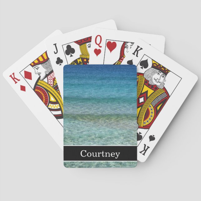Calm Ocean Waves with Name Poker Cards (Back)
