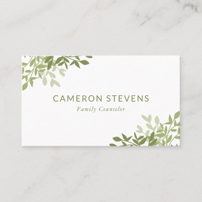 Calm Olive Green Greenery Leaves Business Card (Front)