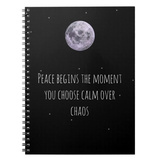 Calm Over Chaos Moon Notebook– Peace Quote Journal (Front)