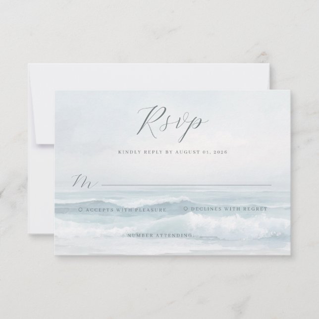 Calm Pastel Beach Waves RSVP Card (Front)