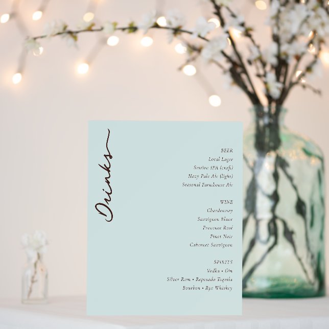 Calm Pastel Blue Minimalist Wedding Menu Foam Board (In Situ (Wedding))