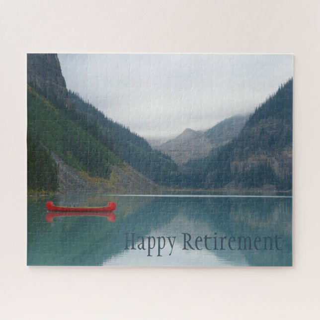 Calm Peaceful Lake Red Canoe Boating Retirement Jigsaw Puzzle (Horizontal)
