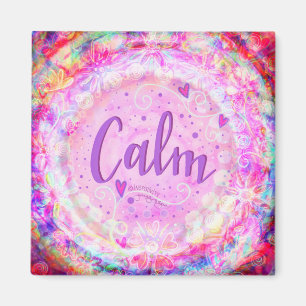 Calm Pretty Floral Inspirivity ONE WORD Pink Magnet