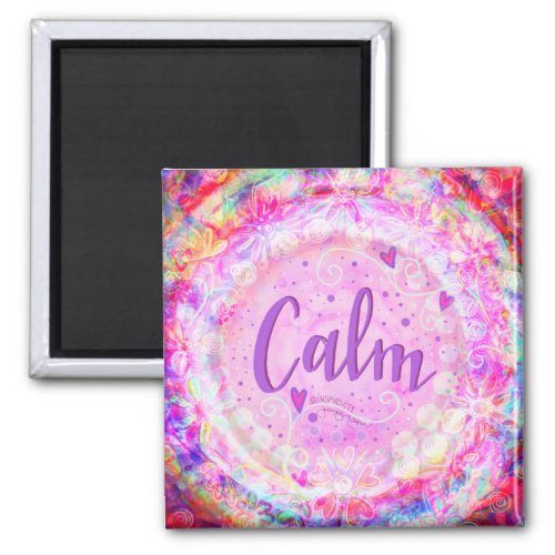 Calm Pretty Floral Inspirivity ONE WORD Pink Magnet