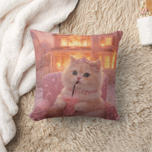 Calm Princess Cat During Total Chaos Throw Pillow